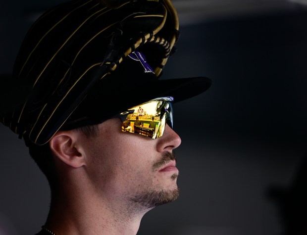 Colorado Rockies center fielder Brenton Doyle (9) waiting to take the field to play the San Francisco at Coors Field June 08, 2023. (Photo by Andy Cross/The Denver Post)