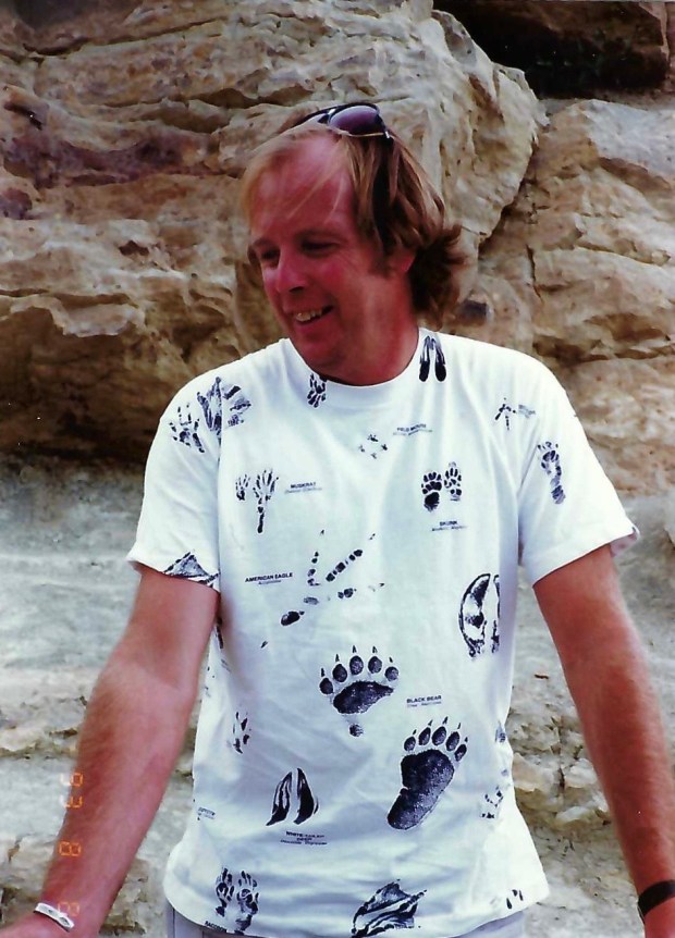 Martin Lockely in the '80s, wearing his love for fossils on his sleeve. (Courtesy of the Lockley family)