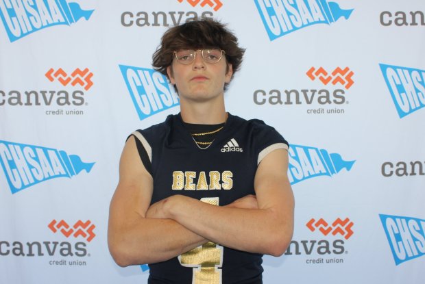 Palmer Ridge senior QB Derek Hester at CHSAA media day for the 2023 Class 4A state football championship on Tuesday, Nov. 28, 2023, at Canvas Stadium in Fort Collins. (Kyle Newman, The Denver Post)